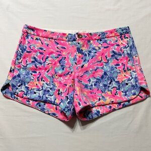 Lilly Pulitzer Pink and Blue Vibrant Floral Patterned Textured Shorts NWT - 2